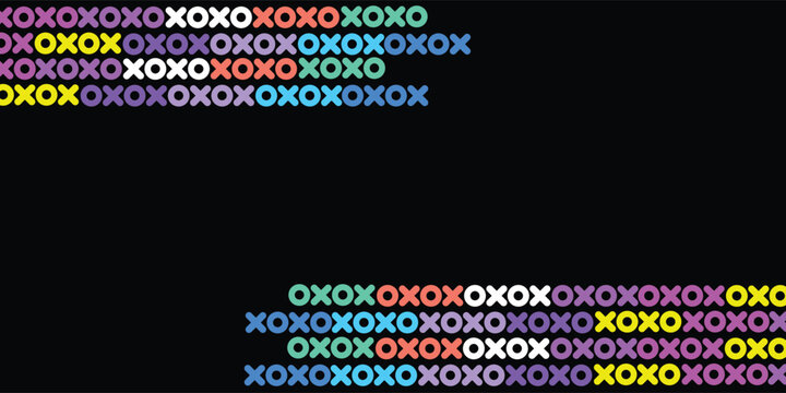 Colorful Repeating X and O Typography Pattern Rows.
