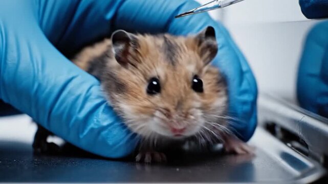 Small Hamster Undergoing Examination in Laboratory