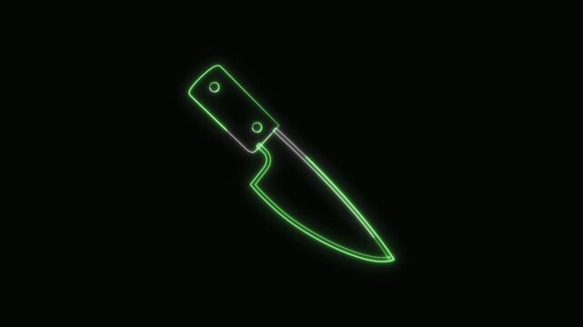  Kitchen Knife Icon Neon Seamless Loop 4K with Black Background Animated Promotional Typography for Video Editing