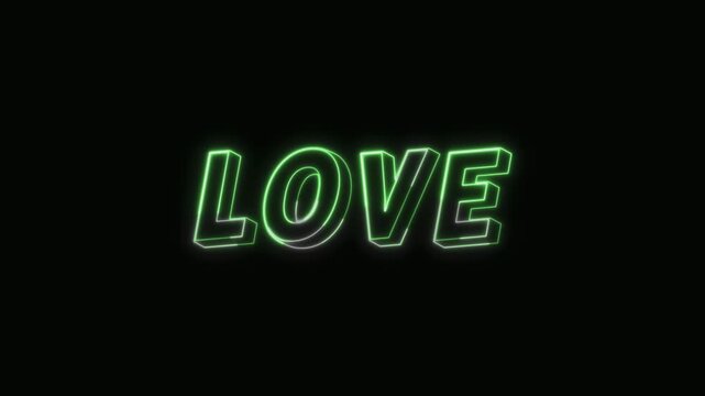 Love Neon Text Seamless Loop 4K with Black Background Animated Promotional Typography for Video Editing