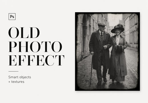  Old Photo Effect Template. Early XX Century Photo Effect with Textures