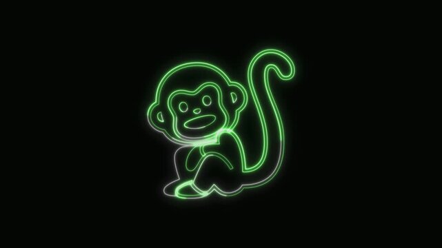  Monkey Icon Neon Seamless Loop 4K with Black Background Animated Promotional Typography for Video Editing