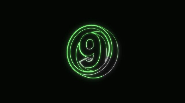 Number 9 Neon Text Seamless Loop 4K Black Background Animated Promotional Typography for Video Editing