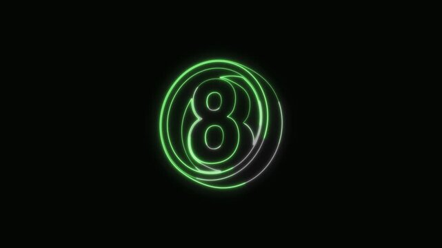 Number 8 Neon Text Seamless Loop 4K Black Background Animated Promotional Typography for Video Editing
