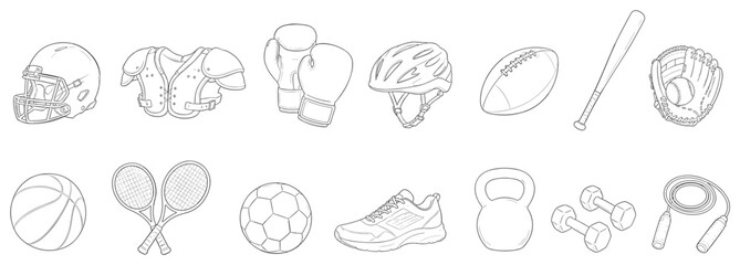 Obraz premium Collection of sports equipment and apparel for various athletic activities