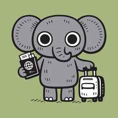 Fototapeta premium Cartoon elephant with travel luggage.