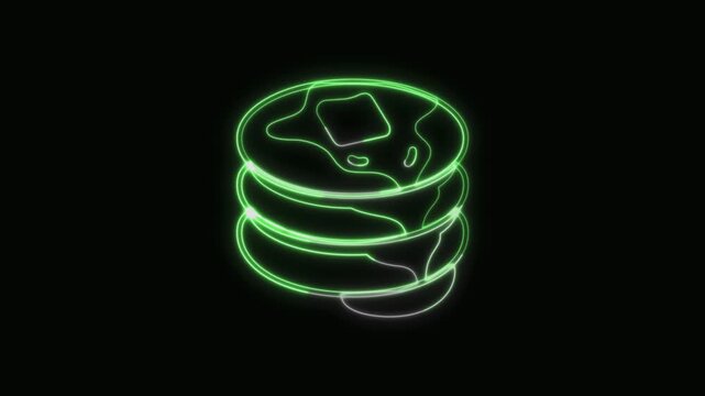  Pancakes Icon Neon Seamless Loop 4K with Black Background Animated Promotional Typography for Video Editing
