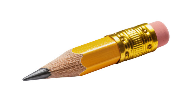 Yellow wooden pencil with graphite tip and pink eraser