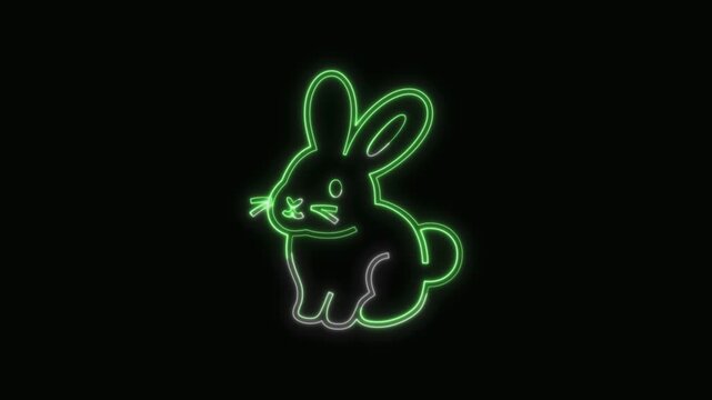  Rabbit Icon Neon Seamless Loop 4K with Black Background Animated Promotional Typography for Video Editing