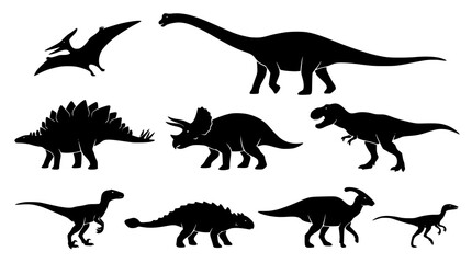 Black dinosaur silhouette vector collection set with prehistoric animal illustration on white background © MdShafikul