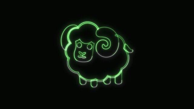  Ram Animal Icon Neon Seamless Loop 4K with Black Background Animated Promotional Typography for Video Editing
