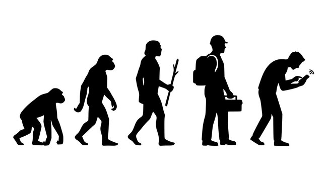 Modern human evolution vector with smartphone user silhouette and digital lifestyle concept