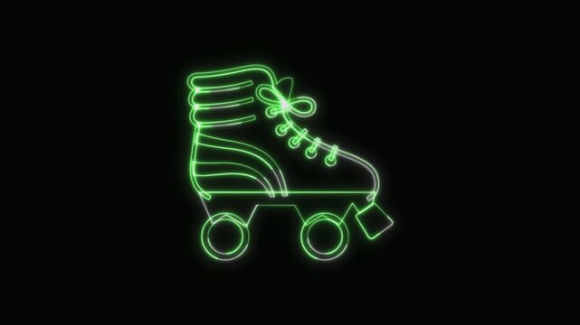  Roller Skate Icon Neon Seamless Loop 4K with Black Background Animated Promotional Typography for Video Editing