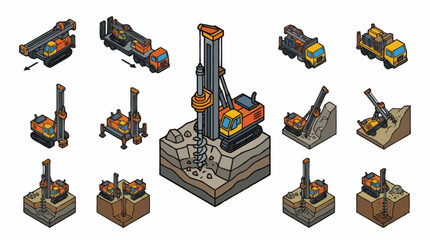 Isometric construction and mining equipment collection. © Naufal