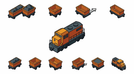 Isometric Train Engine and Coal Cars Collection. © Naufal