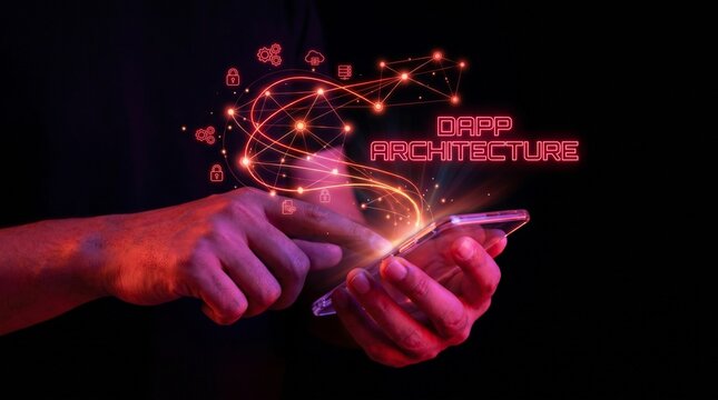 Decentralized Application Architecture on Smartphone with Glowing Network Connections.