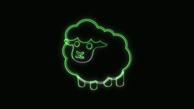  Sheep Icon Neon Seamless Loop 4K with Black Background Animated Promotional Typography for Video Editing