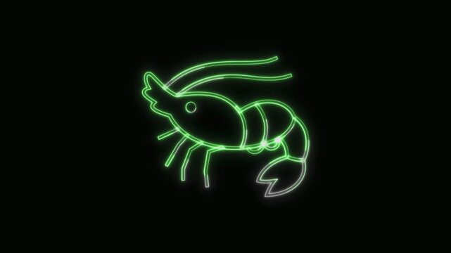  Shrimp Icon Neon Seamless Loop 4K with Black Background Animated Promotional Typography for Video Editing