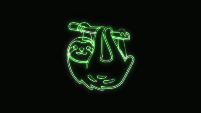  Sloth Icon Neon Seamless Loop 4K with Black Background Animated Promotional Typography for Video Editing