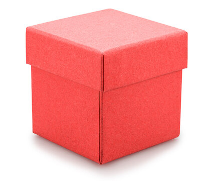 Small red cardboard gift box isolated on white background. File contains clipping path.