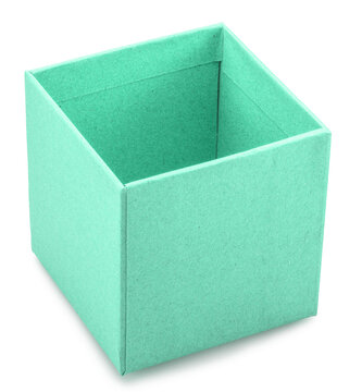 Open empty green cardboard gift box isolated on white background. File contains clipping path.