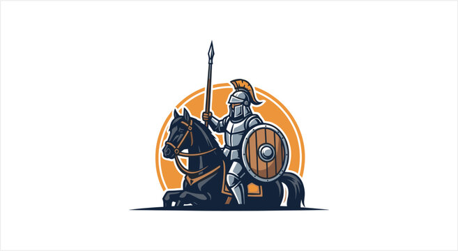 Knight in Full Armor Riding a Horse with Spear and Shield.