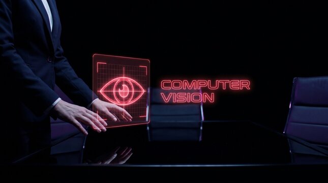 Futuristic Computer Vision Technology Interface with Eye Symbol.
