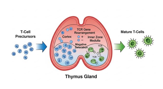 Thymus Gland: T-Cell Development and Maturation Process.