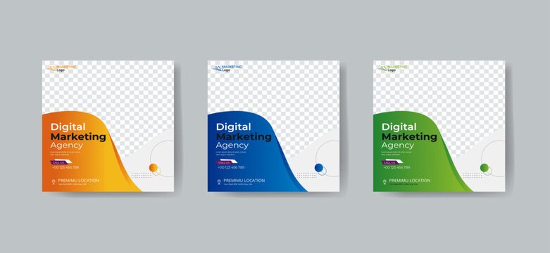 Digital marketing agency template with 3 color design concept layout