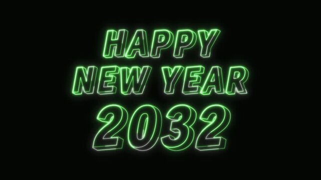  2032 New Year Text Neon Seamless Loop 4K Glowing Typography Animation for VFX and Video Editing