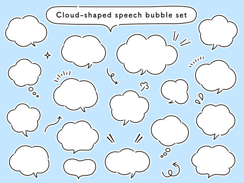 雲がたフキダシ詰め合わせセット（白い背景フレーム付き）　ベクターデザイン要素