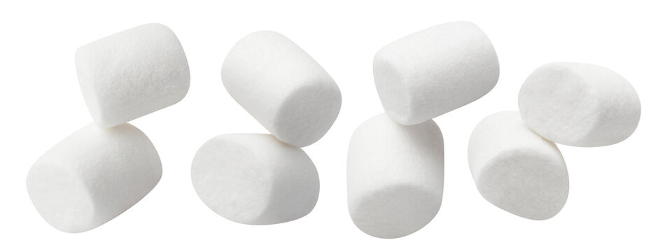 Floating marshmallows set, isolated on cutout transparent background