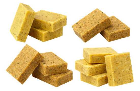 Bouillon cubes collection, isolated on cutout transparent background