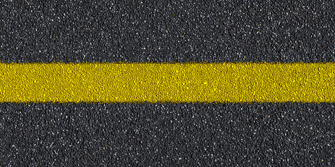 Fototapeta premium section of dark grey asphalt road with solid yellow line on white background