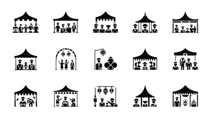 Fototapeta premium Set of 15 Black Tent Event Icons Vector