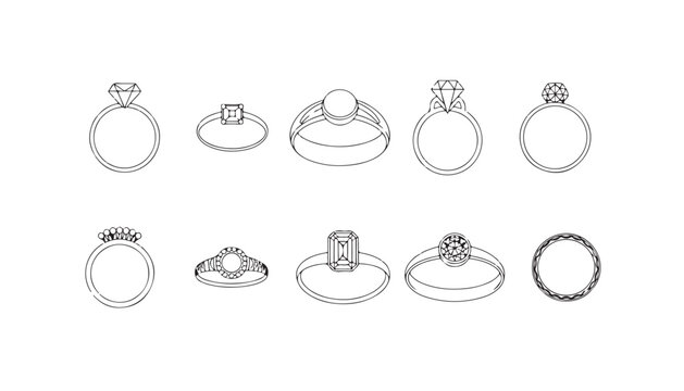 Luxury engagement ring sketches for jewelry design marketing and wedding accessory concepts.