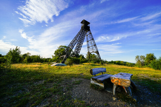 View of the T&uuml;rkschacht Zschorlau. Mining monument in the Ore Mountains, Saxony.
