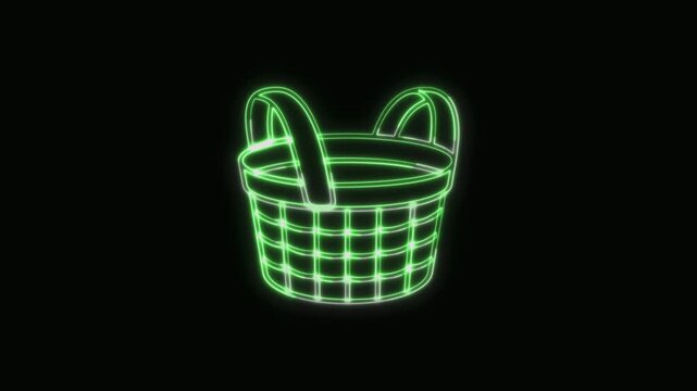  Basket Icon Neon Seamless Loop 4K with Black Background Animated Promotional Typography for Video Editing