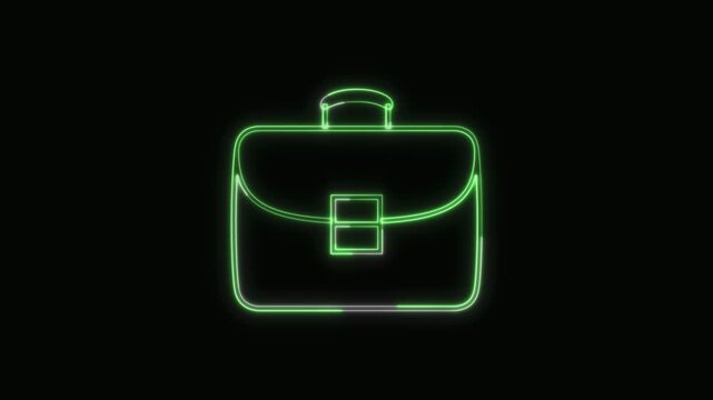  Briefcase Icon Neon Seamless Loop 4K with Black Background Animated Promotional Typography for Video Editing