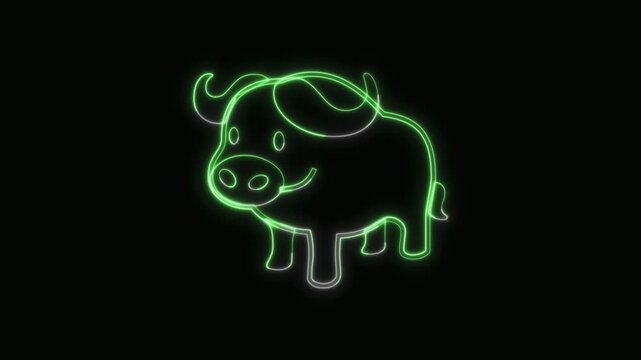  Buffalo Icon Neon Seamless Loop 4K with Black Background Animated Promotional Typography for Video Editing