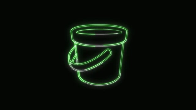  Bucket Icon Neon Seamless Loop 4K with Black Background Animated Promotional Typography for Video Editing
