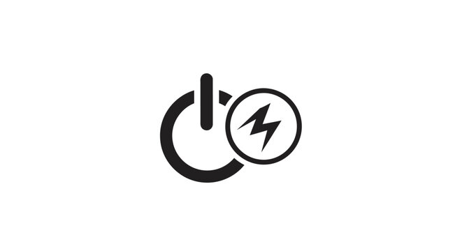Power Button with Lightning Bolt Energy Symbol Icon on Isolated White Background