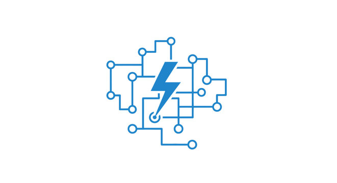 Lightning bolt electric power symbol in circuit network logo on isolated white background