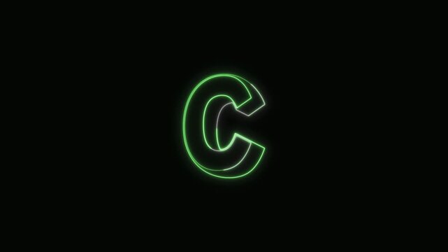  Alphabet C Neon Text Seamless Loop 4K with Black Background Animated Promotional Typography for Video Editing