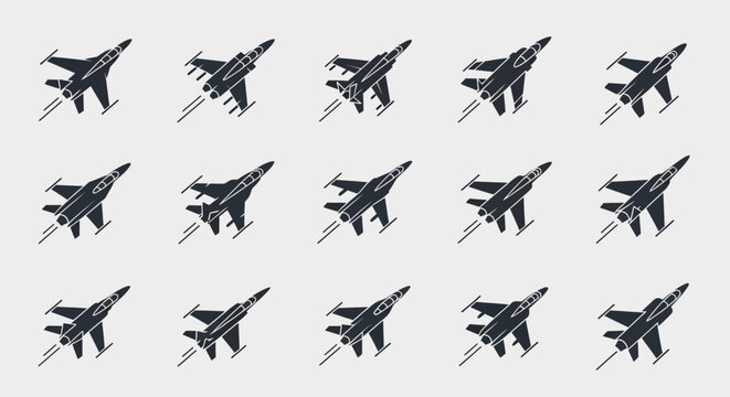 Pattern of fighter jet aircraft silhouettes on light grey background