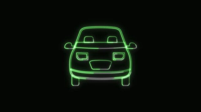  Car Icon Neon Seamless Loop 4K with Black Background Animated Promotional Typography for Video Editing