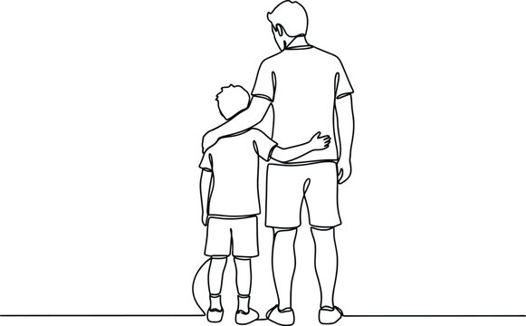 Adult hugging child from behind with arms around shoulders isolated on transparent background, isolated on white background, Vector, illustration
