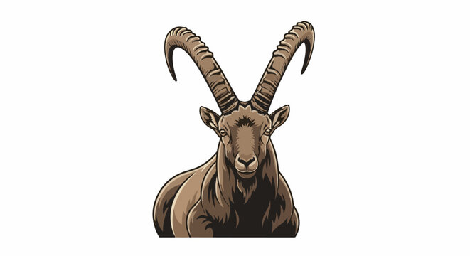 A detailed illustration of a majestic ibex with impressive, curved horns