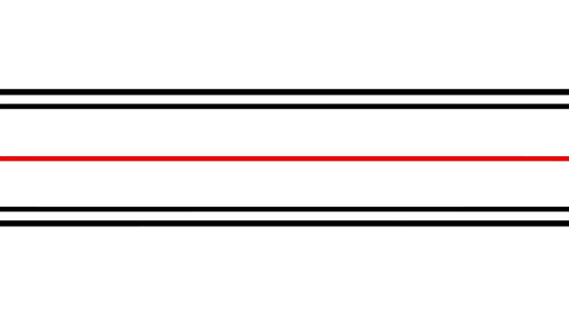 Minimalist abstract background with parallel black lines and a contrasting red line in the center, isolated white background.