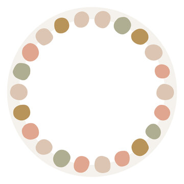 Round frame with colorful freehand dots. Background for children or trendy design with dots shapes.